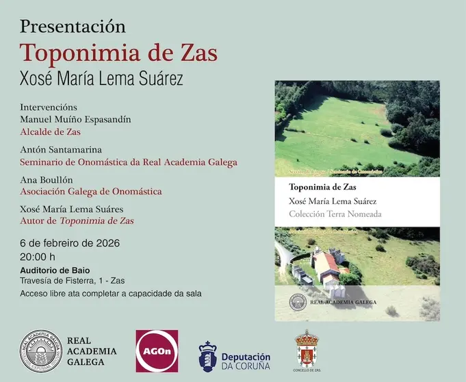CARTEL 2 ZAS - A Real Academia Galega e o Concello de Zas presentan o libro Toponimia de Zas