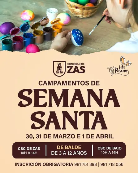 CARTEL ZAS - O Concello de Zas impulsa campamentos de Semana Santa de balde para favorecer a conciliación familiar