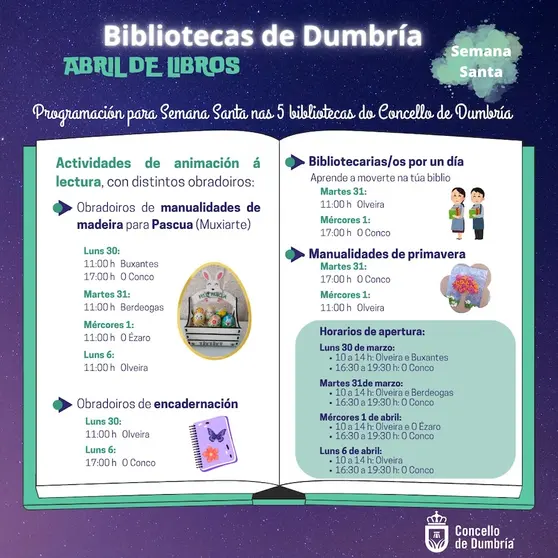 abril de libros. Semana Santa 2026 Dumbria