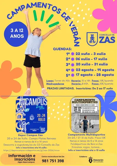 CARTEL ZAS - O Concello de Zas reforza a súa aposta pola conciliación e o lecer infantil cun amplo programa de actividades para este verán