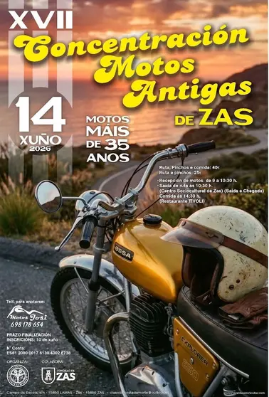 CARTEL ZAS - O Concello de Zas acolle o domingo 14 de xuño a XVII Concentración de Motos Antigas