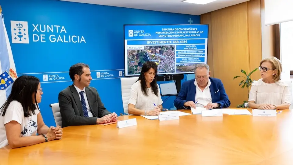 16,00 h.-         A conselleira de Vivenda e Planificaci&oacute;n de Infraestruturas, Mar&iacute;a Mart&iacute;nez Allegue, xunto &aacute; directora xeral de Urbanismo, Encarna Rivas, asinar&aacute; co alcalde da Laracha, Jos&eacute; Manuel L&oacute;pez Varela, o convenio para o financiamento dunha actuaci&oacute;n no concello ao abeiro do Plan Hurbe da Xunta. Na sala de xuntas da Conseller&iacute;a. S&Oacute; GR&Aacute;FICOS.  foto xo&aacute;n crespo