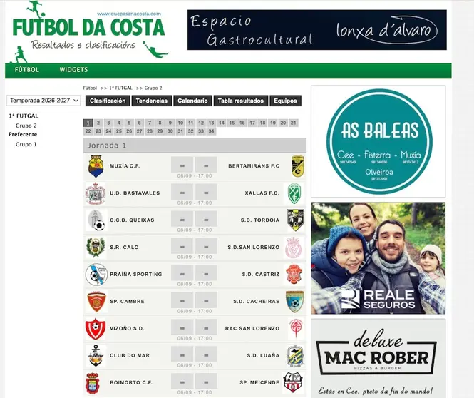 1&ordf; xornada da 1&ordf; FUTGAL 2026/2027