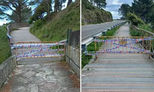 Pasarela de madeira de Louro pechada
