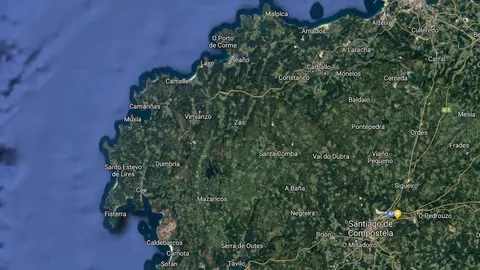 Captura do Google Maps da area Costa da Morte