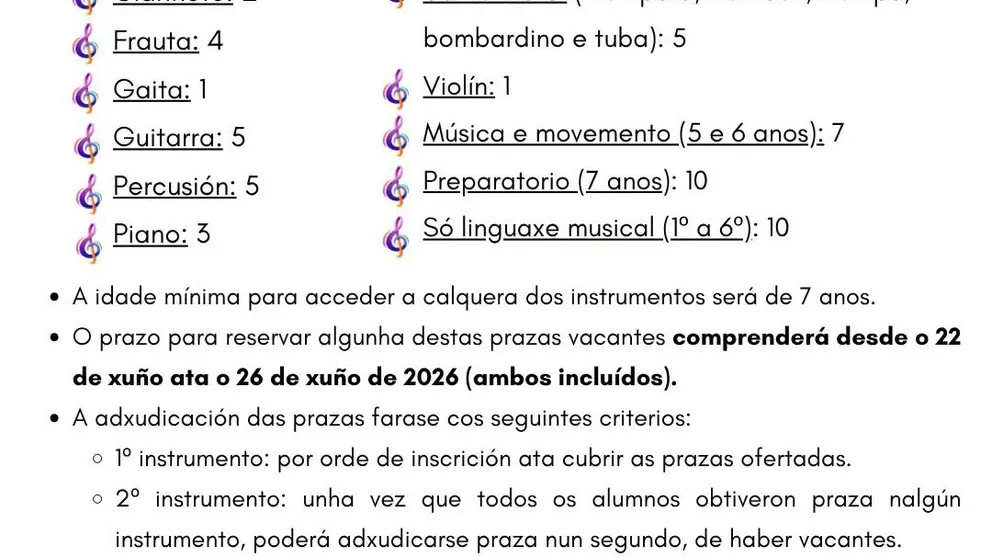 Últimas prazas na Escola de Música de Cee