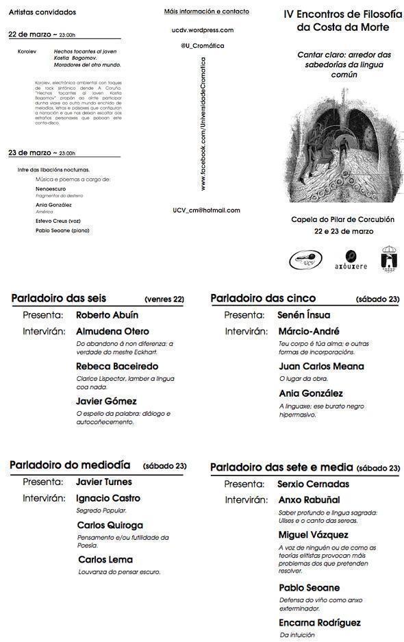 Programa dos IV Encontros de Filosofia da Costa da Morte Programa dos IV Encontros de Filosofia da Costa da Morte