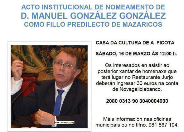 Manuel Gonzalez Gonzalez Fillo Predilecto de Mazaricos Manuel Gonzalez Gonzalez Fillo Predilecto de Mazaricos