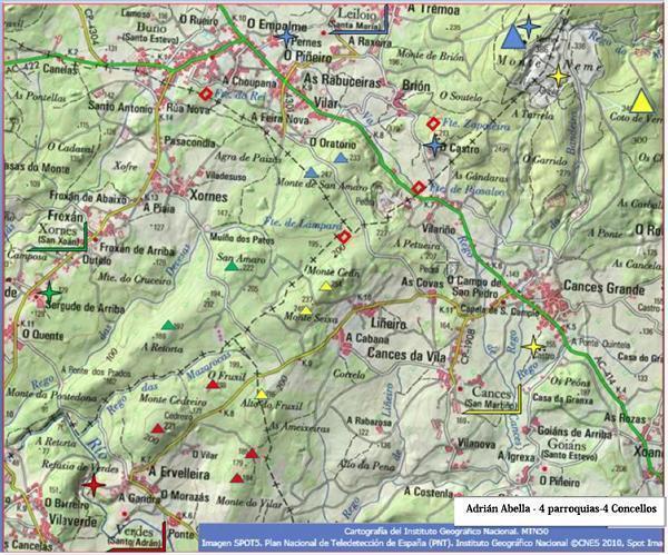 Zona do centro da comarca de Bergantinos onde confluen as parroquias de Xornes Leiloio Cances e Verdes Zona do centro da comarca de Bergantinos onde confluen as parroquias de Xornes Leiloio Cances e Verdes