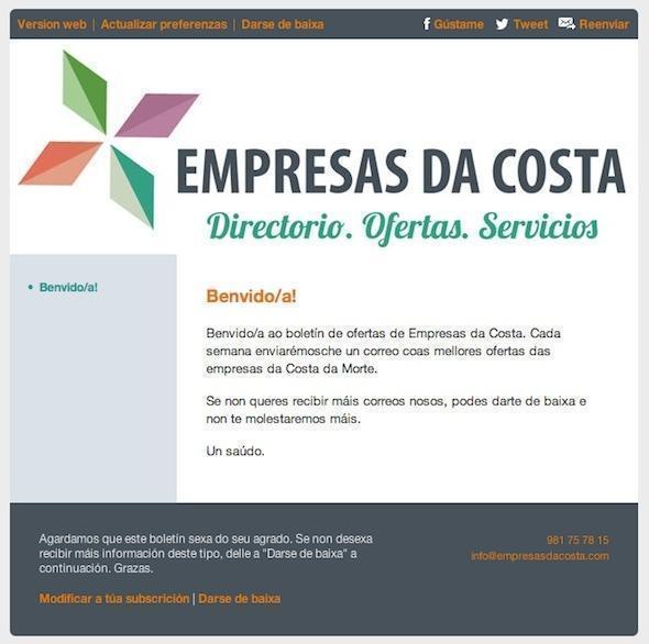 Boletin EdC Bolentín Inicial de Benvida aos suscriptores de Empresas da Costa