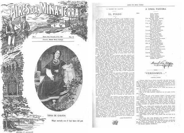 Aires da Mina Terra sobre o Monte Pindo en 1908 Portada e primeira páxina da revista "Aires da Miña Terra" do 1908