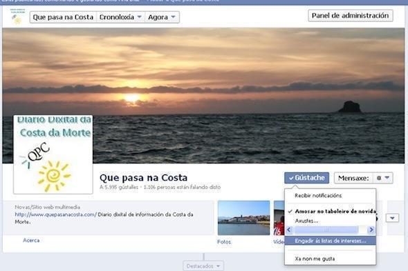 Lista de intereses de Facebook Como poñer unha páxina na túa lista de interese