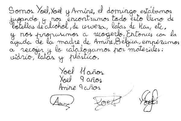 Carta de tres nenos contra o Botellon Carta de tres nenos contra o Botellon no IES Lamas de Castelo de Carnota