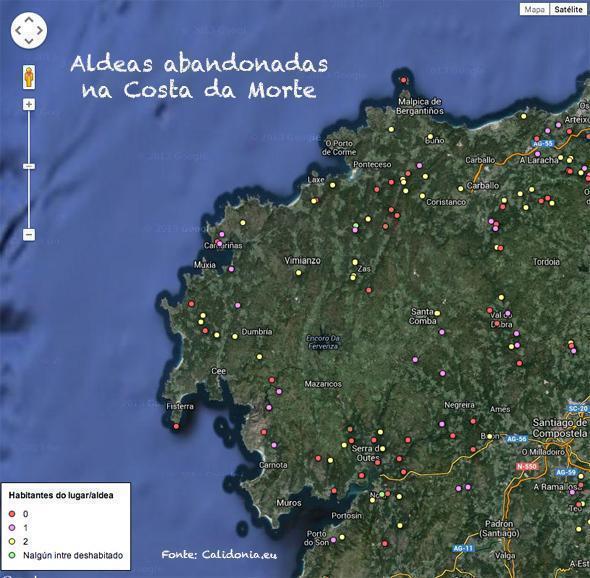 Mapa de Aldeas abandonadas na Costa da Morte-Fonte-Calidonia Mapa de Aldeas abandonadas na Costa da Morte-Fonte-Calidonia