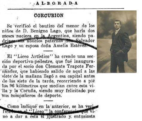Clemente Trapote Fernandez correu dende A Coruna a Corcubion Clemente Trapote Fernandez correu dende A Coruna a Corcubion