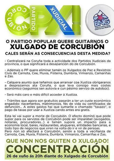Panfleto sobre Corcubion Partido Xudicial do BNG Costa da Morte