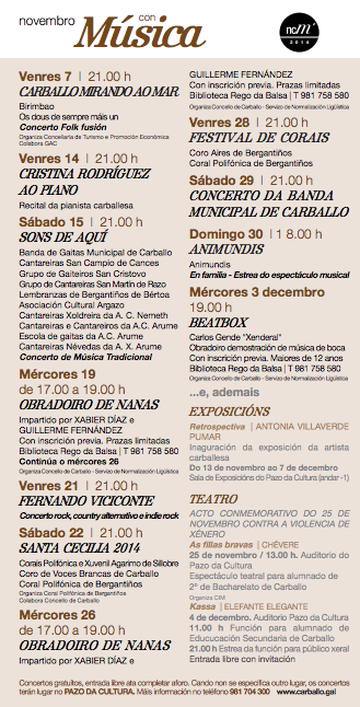 Novembro con Musica Carballo 2014 Programa Novembro con Musica Carballo 2014 Programa