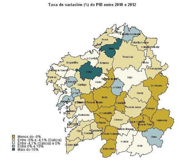 Tasa de variacion do PIB entre 2010-2012 en Galicia-Fonte-IGE Tasa de variacion do PIB entre 2010-2012 en Galicia-Fonte-IGE