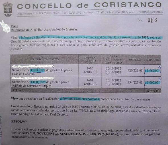 Factura de gasoleo do Concello de Coristanco Factura de gasoleo do Concello de Coristanco