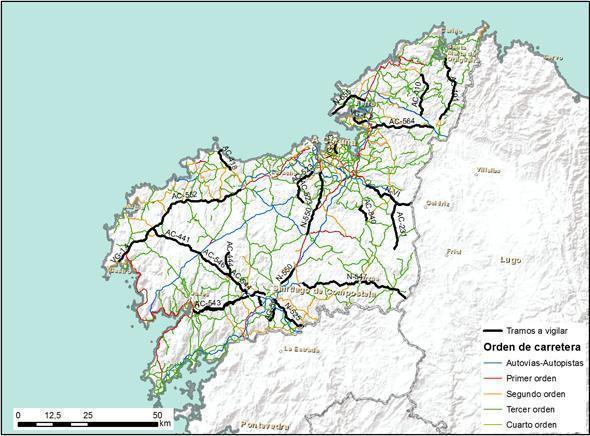 Mapa de carreteras a vixiar Mapa de carreteras a vixiar