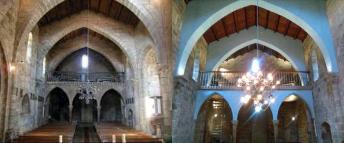 Interior da Igrexa Santa Maria das Areas de Fisterra antes e despois da restauracion