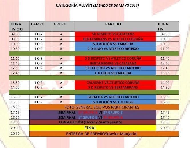 Horarios Torneo SD Sofan 2016-Alevin