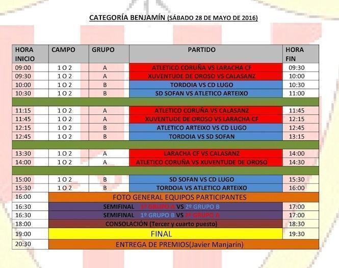 Horarios Torneo SD Sofan 2016 Benxamin