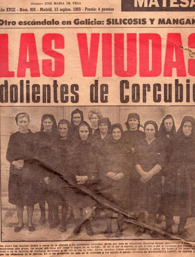 Portada da revista el Caso en setembro de 1969 falando das viuvas por silicose da fábrica de Carburos Metálicos da Costa da Morte