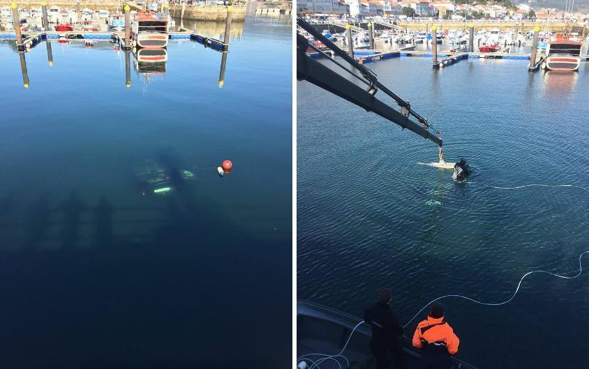 Os buzos do Ria de Vigo recuperan o coche que caeu ao mar en Muros-FOTO_GES