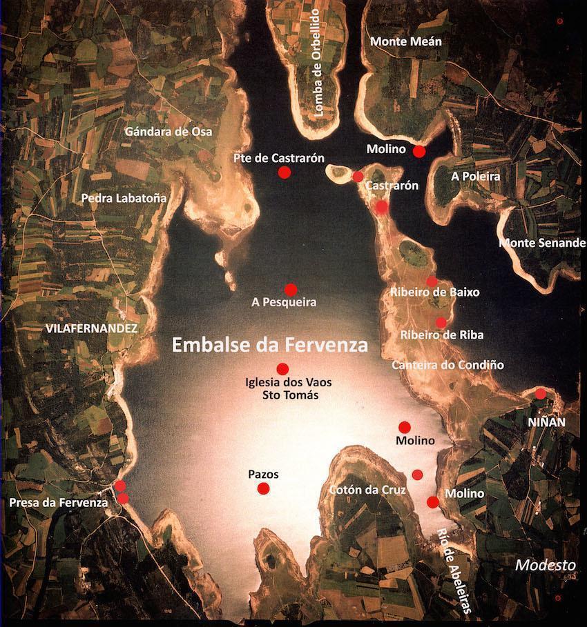 Mapa dos lugares desaparecidos no Encoro da Fervenza-Os Vaos-Fonte-Modesto Garcia Quintans