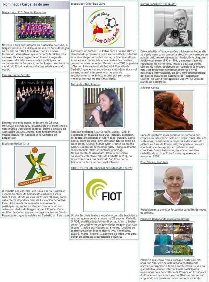 Nominados ao Carballes do Ano 2016 polo Padroado Fogar de Bergantinos