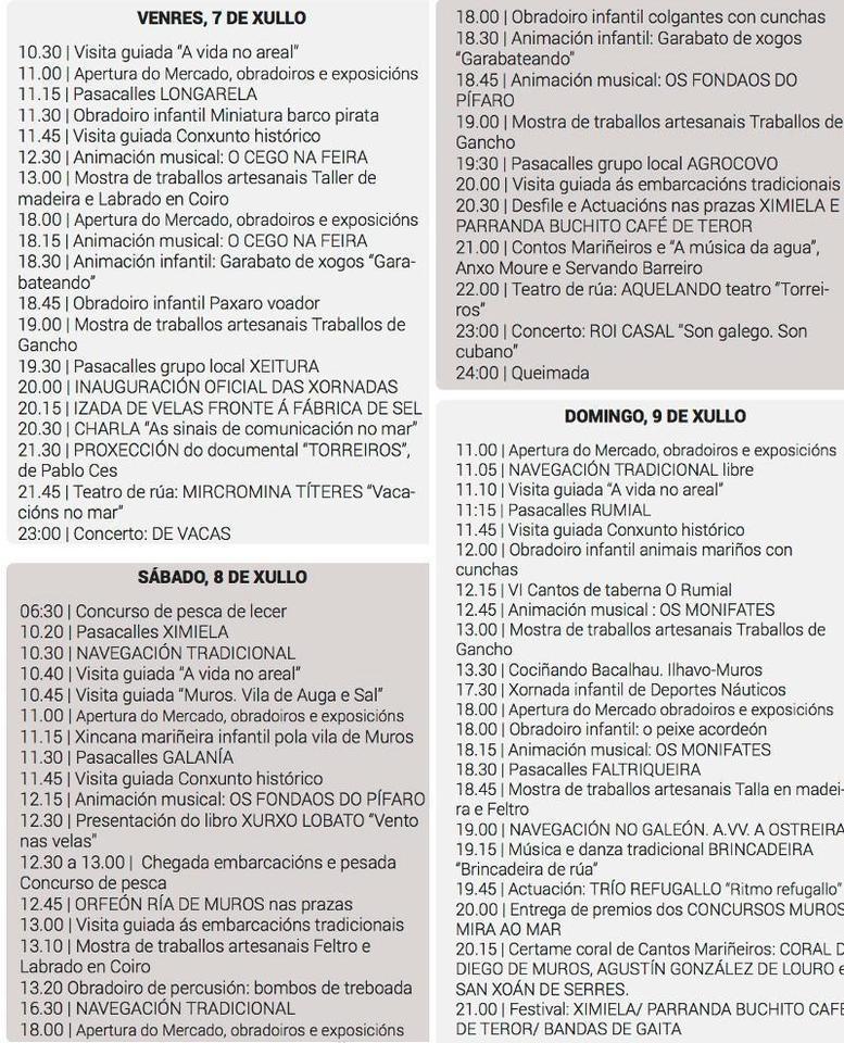 Programa Xornadas Muros Mira ao mar 2017