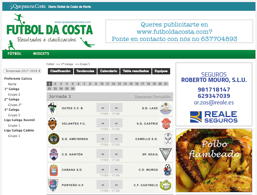 calendario completo da 3ª Galega da Costa en www.futboldacosta.com