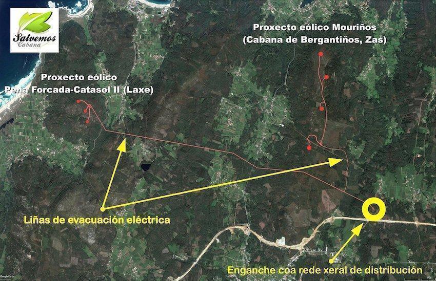 Liñas de evacuación eléctrica do parque eólico de Mouriños-Laxe