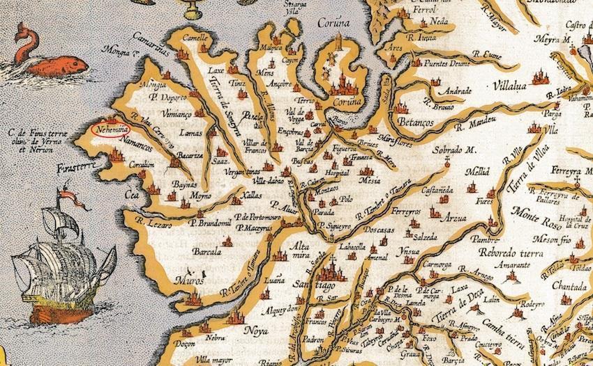 Nemina no mapa Gallaecia Regnum de F Ojea publicado no Atlas de G. Mercator-1603