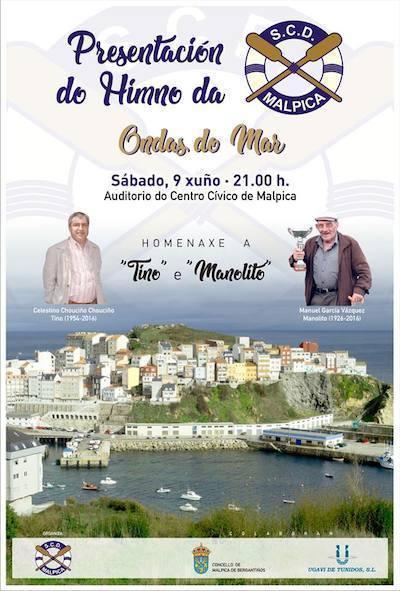 Cartel da homenaxe a Tino e Manolito da SCD Malpica
