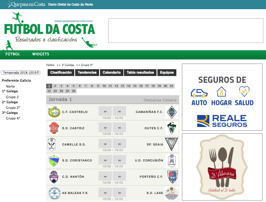 calendario completo da 3ª Galicia da Costa en www.futboldacosta.com
