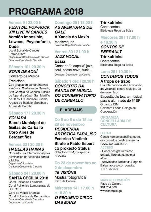 Programa Novembro con Musica Carballo 2018