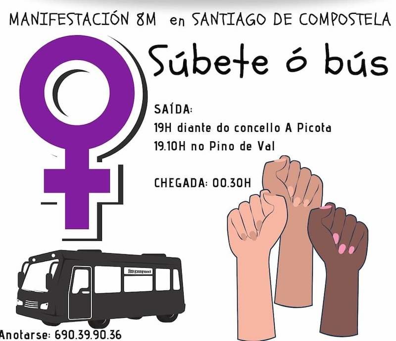 Mazaricos fleta un bus para ir a manifestacion do Dia da Muller