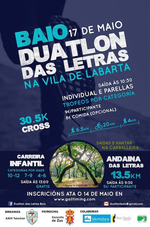 Cartel e programa do Duatlon das Letras en Baio 2019