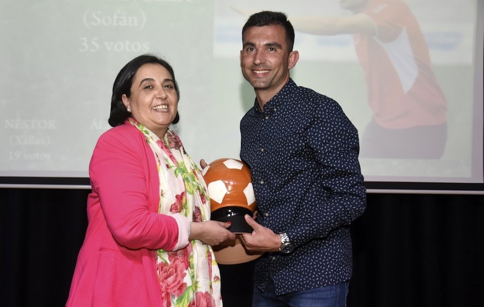 Iván Cancela recibindo de María Vila, da revista Fútbol Táctico, o Premio de Mellor Adestrador da Costa na Gala do ano pasado Iván Cancela recibindo de María Vila, da revista Fútbol Táctico, o Premio de Mellor Adestrador da Costa na Gala do ano pasado