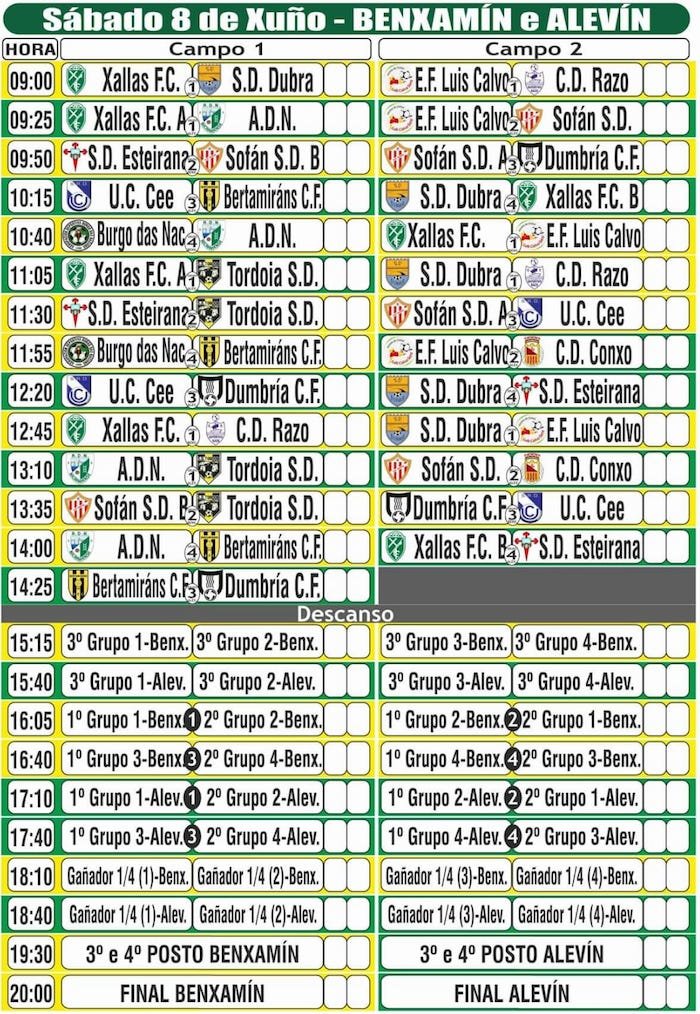 Xallas Cup Programa sabado 8 de xuno 2019