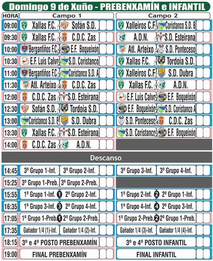 Xallas Cup Programa domingo 9 de xuno 2019