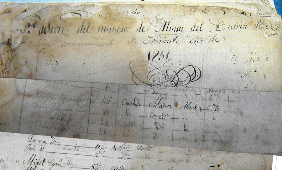 Detalle composicion do padron de 1851 de Corcubion no que aparece a familia Agramunt