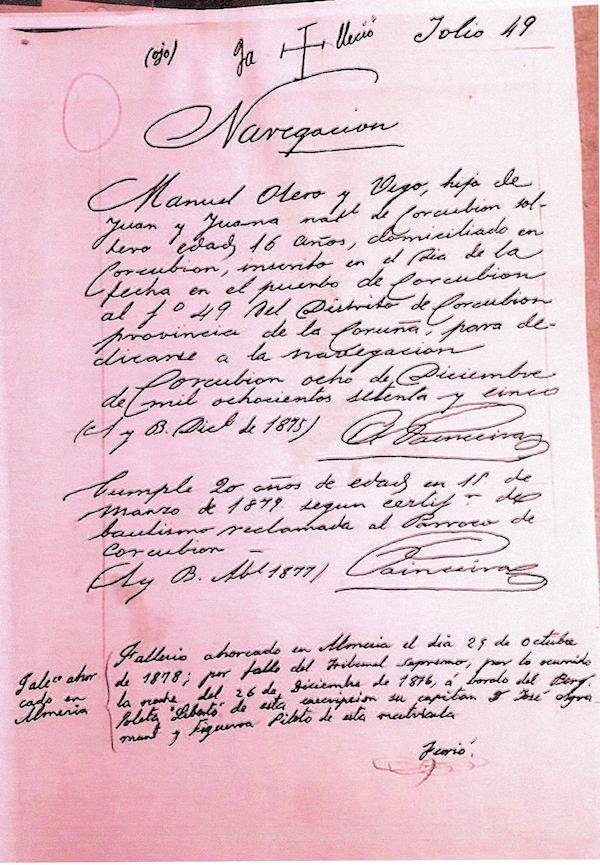 Escrito de fallecimiento del tripulante Manuel Otero-Arquivo Garea Aquiles