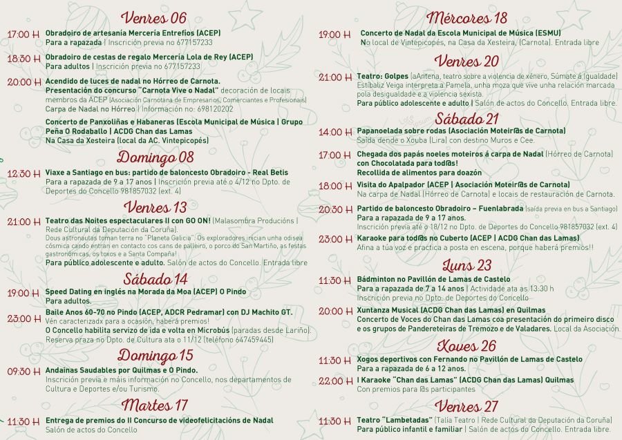 Díptico coas actividades de Nadal en Carnota 2