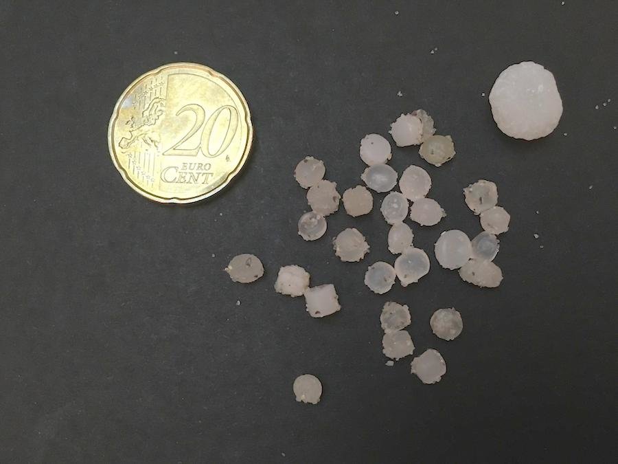 Tamano dos pellets de resina atopados na praia de Soesto-Laxe