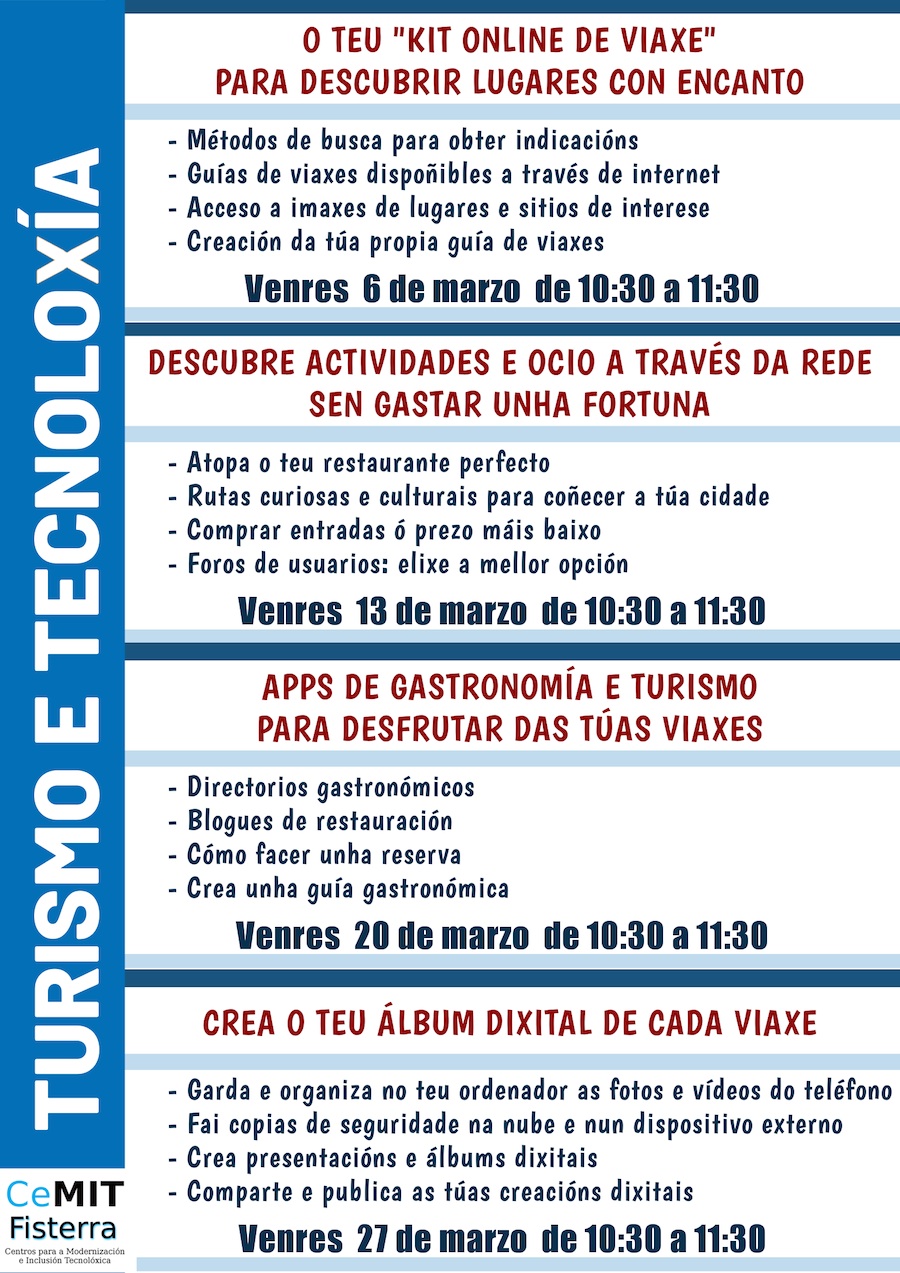 Formacion en turismo e Tecnoloxia durante o mes de marzo na Aula Cemit Fisterra2