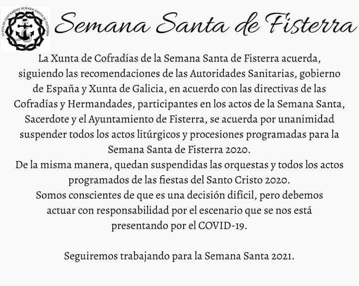 Semana Santa Fisterra 2020 cancelada