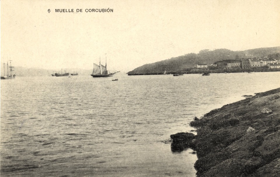 O porto de Corcubión nunha postal de Hauser y Menet de arredor de 1910